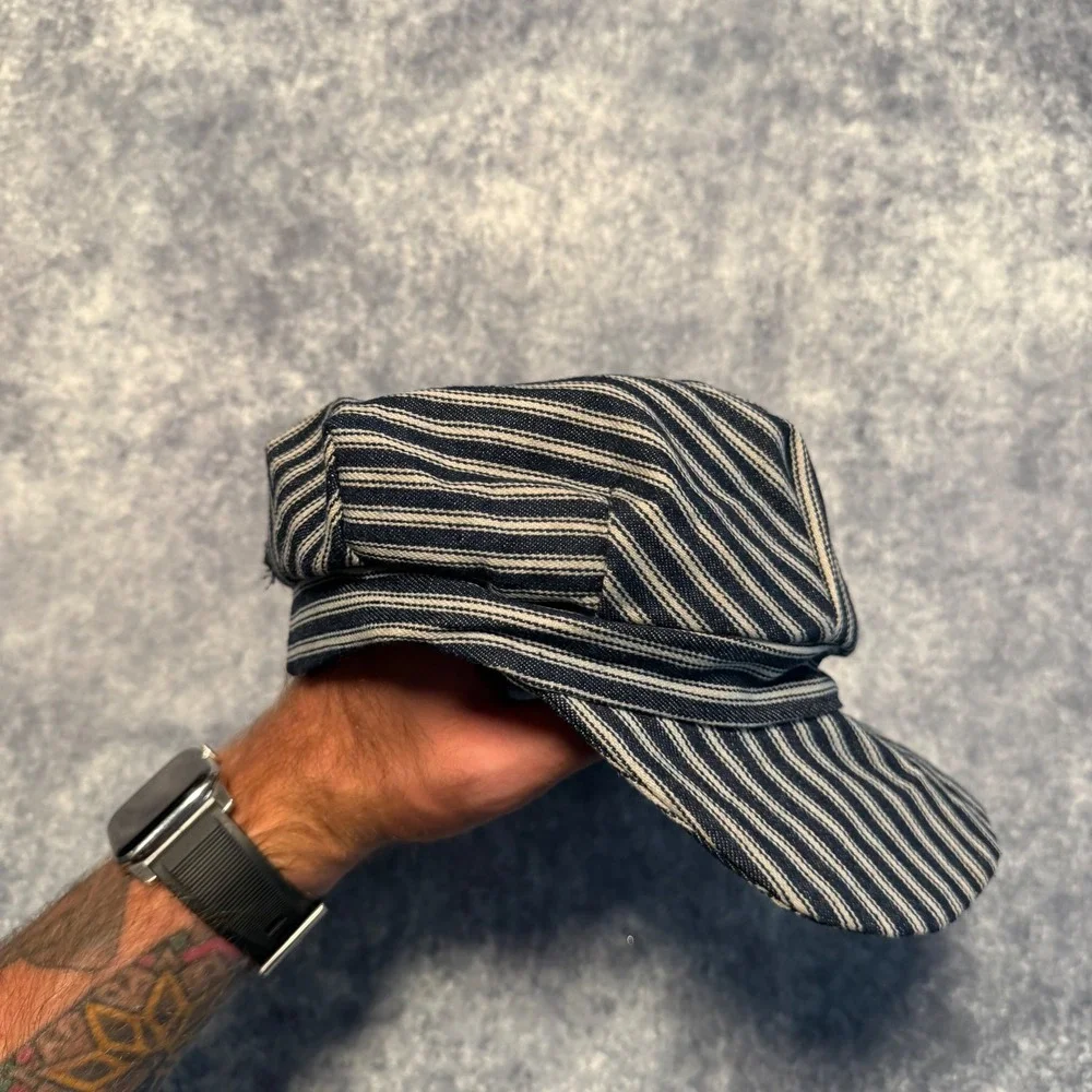 Vtg PEC Railroad Kids Conductor Hat Hickory Stripe Engineer Cap Train